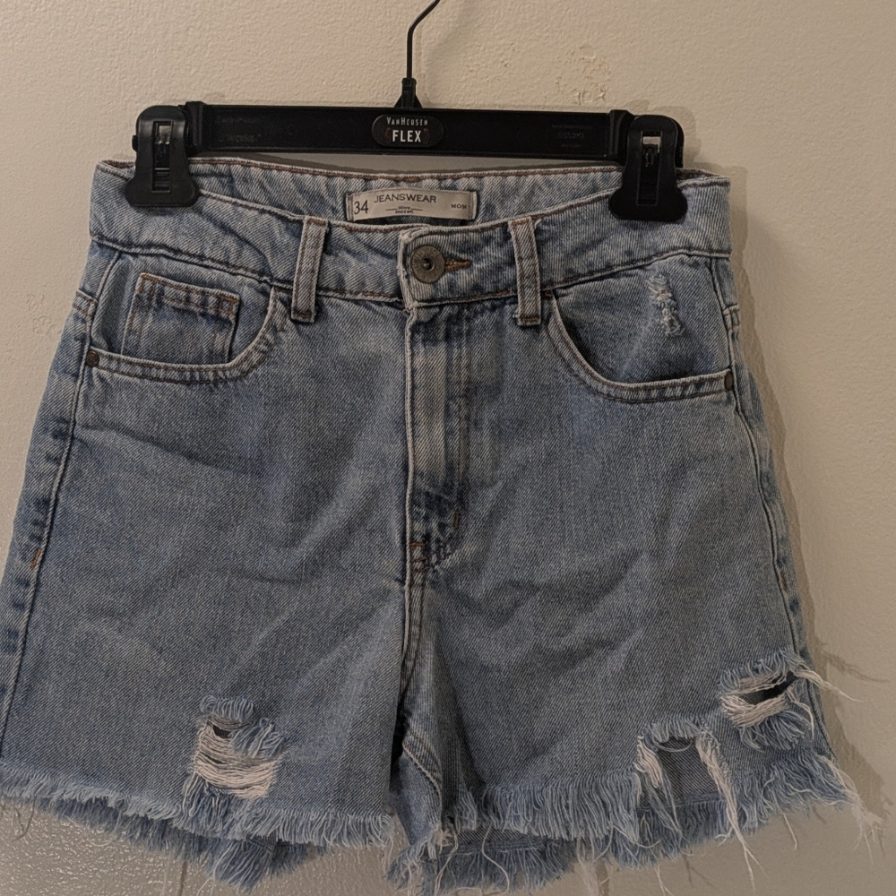 Trendy Light Blue Distressed Jean Shorts